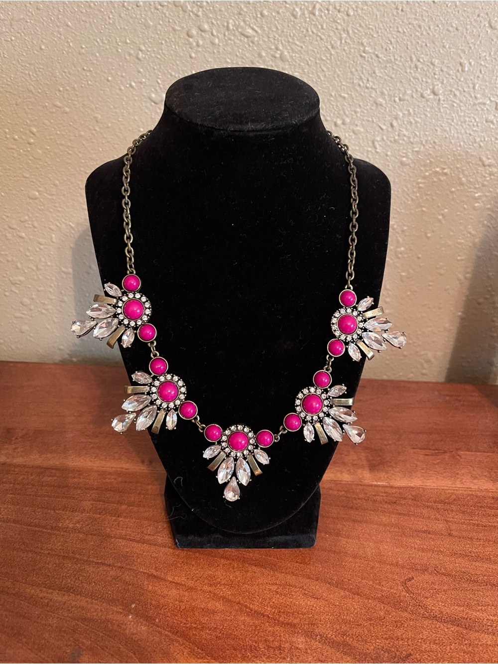 Statement Pink and Clear Crystal Bib Necklace